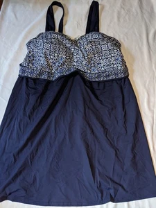 Land's End Swim Dress Size 20W Navy Blue Mosaic Print Land's End Swim Dress - Picture 1 of 24