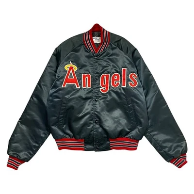 CHAQUETA BOMBER SATINADA DE COLECCIÓN AÑOS 90 MLB CALIFORNIA ANGELS LÍNEA TIZA HECHA EN EE. UU. TALLA L Foto 1 de 4