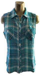 Denver Hayes VINTAGE 80s Plaid WESTERN Style SLEEVELESS Snap Button TOP Size 7 - Bild 1 von 5