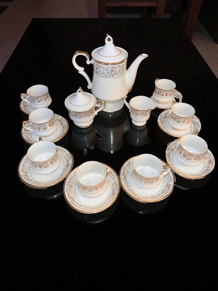 21件装Royal Sealy金玫瑰白色混合茶具 — 第 1/4 张图片