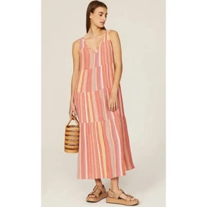 Marine Lagenlook Streifen Corinne Maxikleid V-Ausschnitt Damen Large lebendige Resortwear - Bild 1 von 7