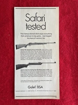Vintage 1969 Print Ad Galef BSA Monarch Rifle & Meteor Air Rifle Ad - Image 1 of 4