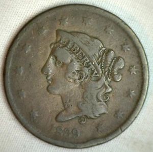 1839 Coronet großer Cent US Kupfer Typ Münze feiner Penny 1c - Bild 1 von 4