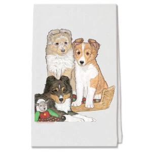 Shetland Sheepdog Puppies Decorative Cotton Kitchen Dish Towel, Pet Gift - Picture 1 of 1