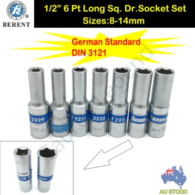 1/2" Sq. Drive Blue Stripe High Quality German Stand Long Socket Set 8-14mm - image 1 of 4