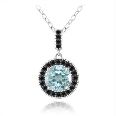 925 Silver 3.25ct Blue Topaz & Black Spinel Round Necklace, 18" - Image 1 of 3