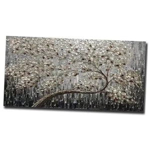 Art, 24 X 48 Inch Modern Abstract Flower Art Wood Frame Canvas Acrylic Black - Picture 1 of 8