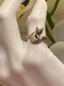 VINTAGE STERLING SILVER 925 CAT RING Sz 7.5 - Picture 1 of 11