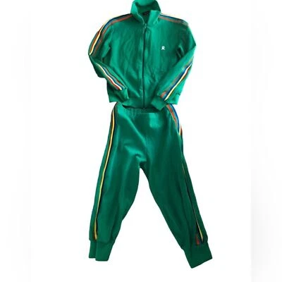 Antiga Calça Jogger Demetre Feminina 2 Peças Jaqueta de Pista Crop L Listras Arco-íris Verde - Imagem 1 de 4