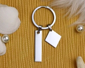Square Tag Pendant Photo Keychain Personalize Engraved Key Ring Keychain for Car - Picture 1 of 8