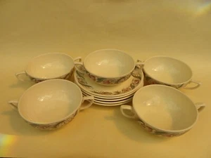 Susie Cooper Vintage 1930s "Endon" 1574 2 Handled Soup Bowls & Saucers Set of 5 - Picture 1 of 7