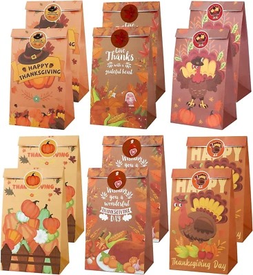 12 PIEZAS Bolsas de Regalo de Acción de Gracias, Decoraciones de Acción de Gracias Bolsas de Papel de Envoltura de Otoño Foto 1 de 4