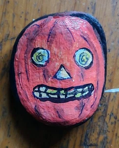 Hand Painted Halloween Rock Stone Art Pumpkin Jack-o'-Lantern Spooky - Picture 1 of 2