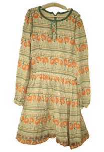 Matilda Jane Girl's Size 8 Spirited Song Dress 435 Line 100% Rayon Green Orange - Picture 1 of 7
