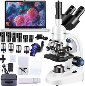 Adult Trinocular Microscope Wf10X and Wf25X Eyepieces 40X-5000X Magnification, D - Picture 1 of 13
