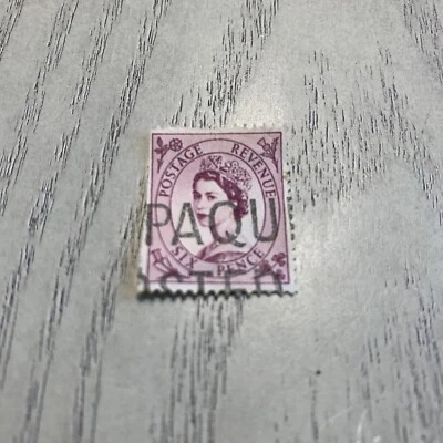 Great Britain Queen Elizabeth II Six Pence Postage Revenue Used Peeled Stamp - Image 1 of 2