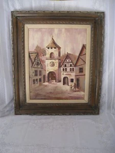 Antikes Gemälde Öl auf Leinwand - Dorftore - signiert Kris Gentile - Bild 1 von 6