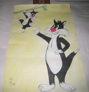 Signed Pat Boyette Sketch Art Painting On Paper Sylvester The Cat 12/18" - Picture 1 of 12