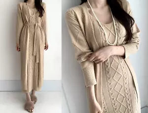 Abito senza maniche donna lavorato a maglia misto cotone con cardigan a maniche lunghe - Foto 1 di 16