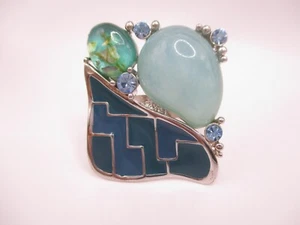 Anillo ajustable moderno estilo años 80 abstracto escudo azul declaración talla 6 0084 - Imagen 1 de 7