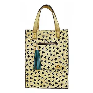 TIGERSTARS HANDGEFERTIGTE GRIFFO SCHWARZ VOGEL AUF BEIGE WALDHAAR LEDER TASCHE - Bild 1 von 3