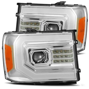 AlphaRex For 2007-2013 GMC Sierra Halogen Projector Headlights Lamps Chrome - Picture 1 of 8