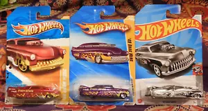 Hot Wheels TWO 2010 New Model '49 DRAG MERC Purple & Dk Red & ONE 2024 ZAMAC - Picture 1 of 12
