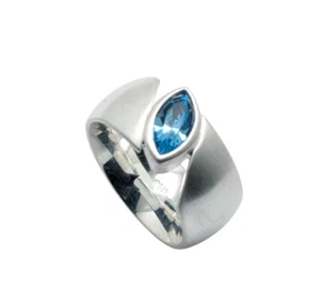 Anello a fascia in argento sterling 925 opaco misura 54 58 60 64 blu chiaro navette - Foto 1 di 3
