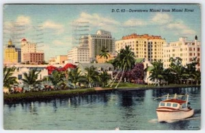 Postal de lino vintage 1951 Downtown from River Miami Florida FL - Imagen 1 de 2