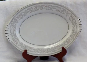 Vintage 1960er Kent 15" ovale Platte Einladungsmuster "NEU" Floral & Platin - Bild 1 von 12