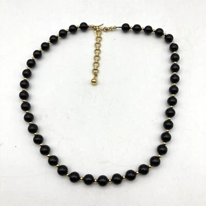 Collana Vintage MONET Metallo Tono Oro Filo di Perline Nere, 19 Pollici, Firmata - Foto 1 di 9