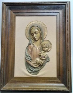 Schöne alte Ikone Mitte 20. Jahrhundert Holz Samt Kreide Madonna Jesuskind - Bild 1 von 5