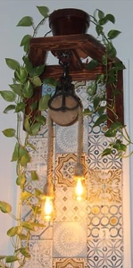 Toscane Vintage Cast Iron Wood Barn Pulley Light with Hemp Rope Pendant Light - Picture 1 of 2