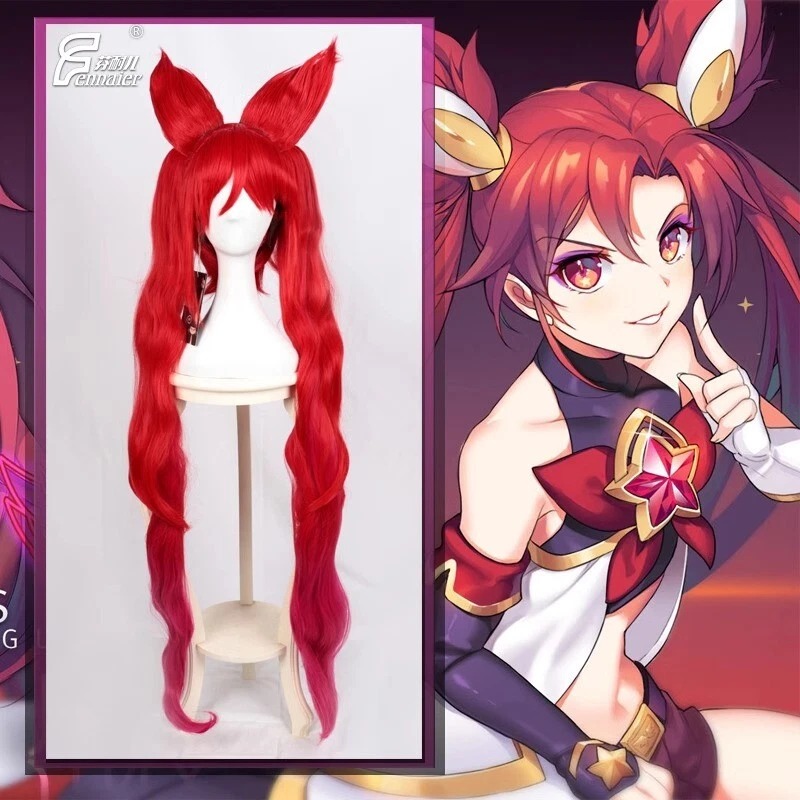Peluca Cosplay League of Legends Jinx Star Guardian Peluca Larga Roja Peluca Peluca Foto 1 de 4