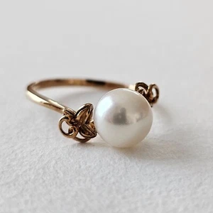 2 mikimoto 7mm cultured akoya pearl ring 14k yellow gold us5~5.5 vintage - Picture 1 of 4