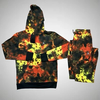 Jordan Big Boys' Essentials Smoke Dye Hoodie & Pants SET Orange/Black Sz Large - Image 1 of 4
