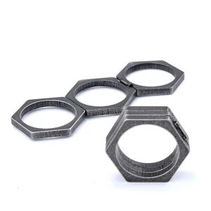 Vintage 3 Pieces Hexagon Mens Ring Stainless Steel Hip Hop Punk Biker Rings Men - Picture 1 of 7