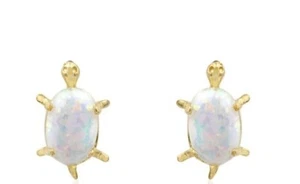 $24.99! FREE USPS PRIORITY SHIPPING! 14K Real Solid Gold Opal Turtle Earrings - Picture 1 of 3