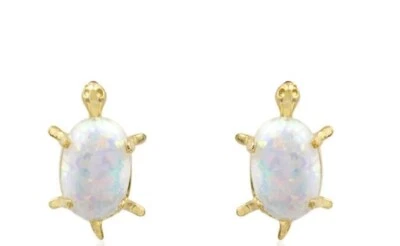 $24.99! FREE USPS PRIORITY SHIPPING! 14K Real Solid Gold Opal Turtle Earrings - Image 1 of 3