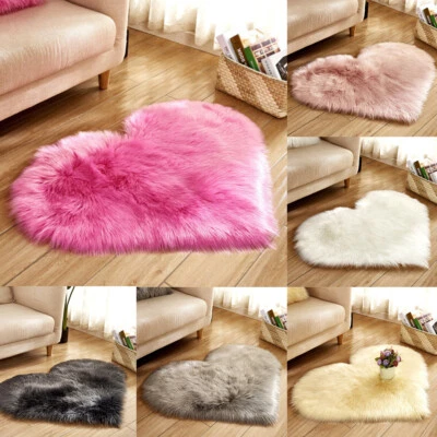 Long Plush Heart Shaped Rugs Multi-function Anti-slip Living Room Carpet Sweet - Image 1 of 4