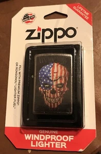 Zippo Flag Skull Zippo Lighter in Blister Pack Red White And Blue - Picture 1 of 8