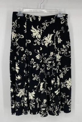 Women's Skirt Corduroy Relativity Size 6 Black & Cream Floral Pleated EUC - Изображение 1 из 3