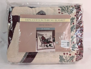 Vtg 100% Cotton Throw Blanket Holiday Christmas Santa 1993 USA - Bild 1 von 7