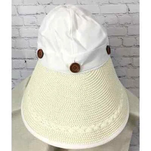 UV Sun Hat Women 2 in 1 Wide Straw Brim Button On Hat or Visor Summer Beach Wear - Picture 1 of 9