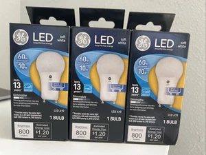 3 GE A19 LED Dimmable 800 Lumens 60 Watt Replacement 10 Watt PlugIn GU24 Base - Picture 1 of 4