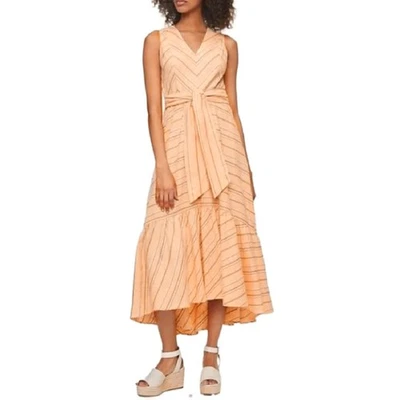 CALVIN KLEIN 桃色亚麻条纹绑带长裙,尺寸 6 无袖  — 第 1/4 张图片