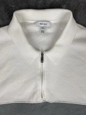Camisa Reiss Para Hombres XL Algodón Tejido Media Cremallera Polo Delgada Blanca Preppy Dinero Antiguo Foto 1 de 4