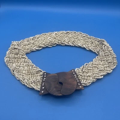 Women’s Beaded White & Wooden Belt 35 Inches - Image 1 of 4