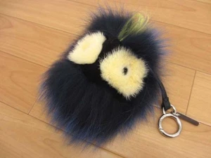 FENDI Fur Charm Keychain Key Ring Monster Bag Bugs Pompom Blue Yellow - Picture 1 of 8