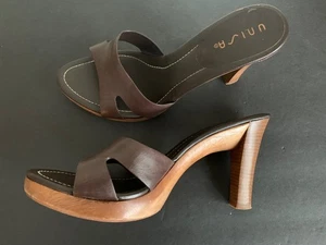 Zuecos para mujer Y2K cuero madera cuña plataforma punta abierta talla 9 EU 40 UNISA - Imagen 1 de 8